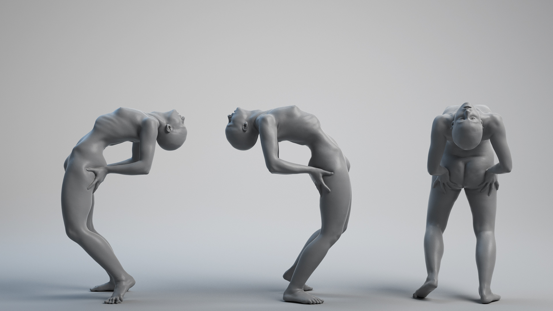 Woman 3d model moving to a crab pose